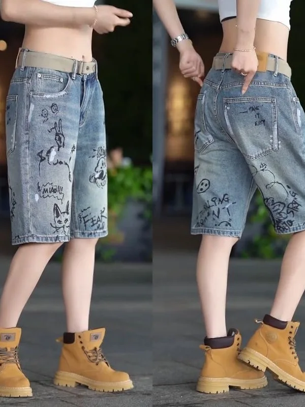 Retro Denim Short Pants Thin Five-Point Casual Straight Leg Men's Summer Shorts Loose Fit Comfortable Jeans Straight Tube Pants