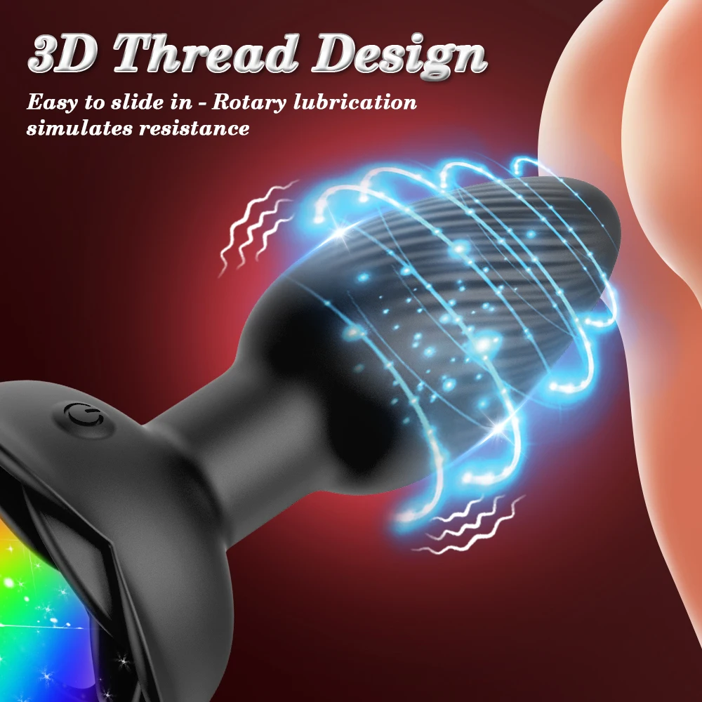 앱 360 °   회전식 항문 플러그 LED 조명 진동 버트 플러그 남성 전립선 마사지기 섹스 토이 여성 남성 성인용 바이브레이터