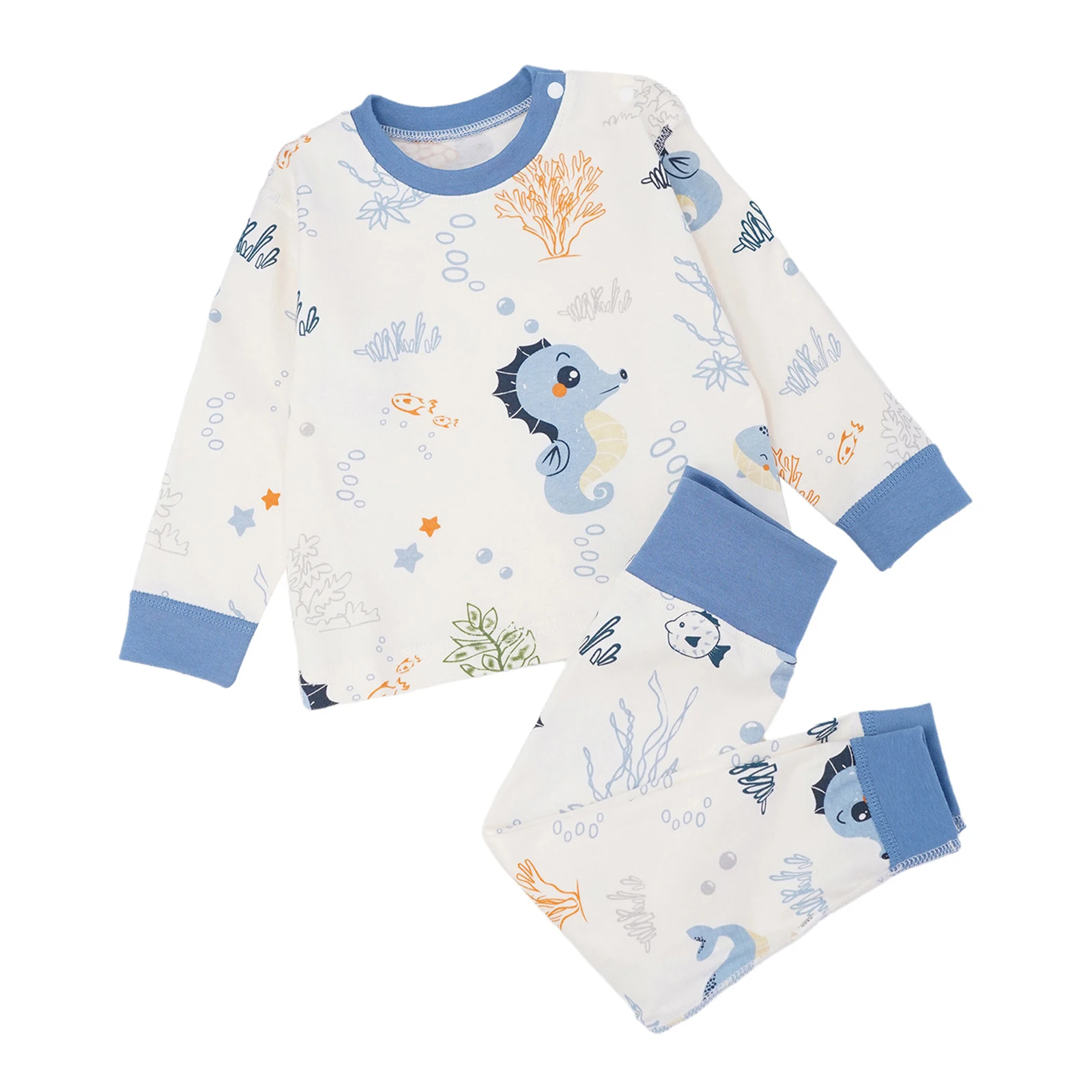 Toddler Baby Cute Printed Pajama Set Cotton Thermal Underwear Sleepwear Long Sleeve Top with Pants Boys Girls Clothing Homewear