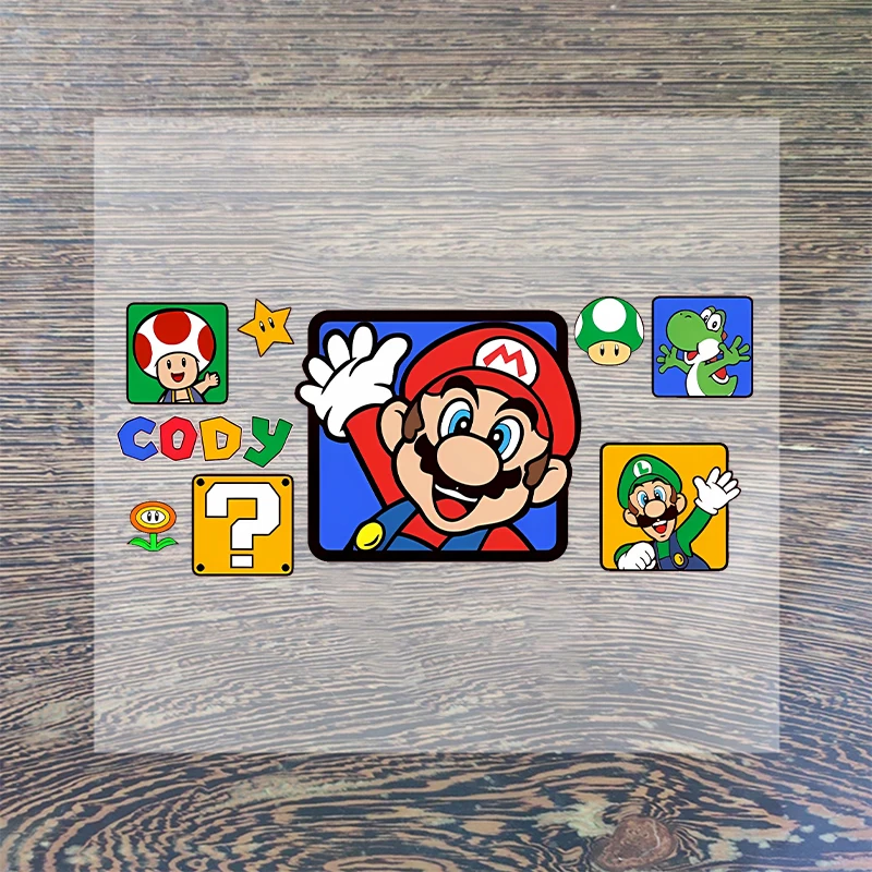 Super Mario Heat Transfer Stickers Cartoon Cute Iron on Patch Decals Clothes Sticker T-shirts Hoodie Clothing Hats DIY Applique