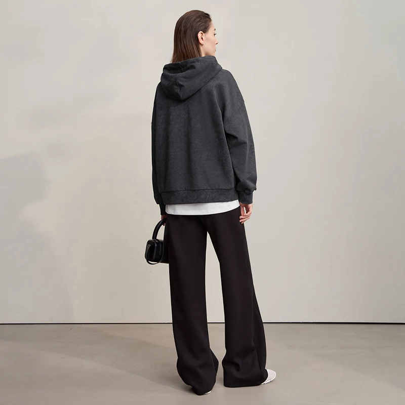 AMII Hoodies Woman 2025 Autumn New Hooded Loose Woman Sweatshirts Cotton Knitted Shoulder Sleeves Versatile Top Female 12543107