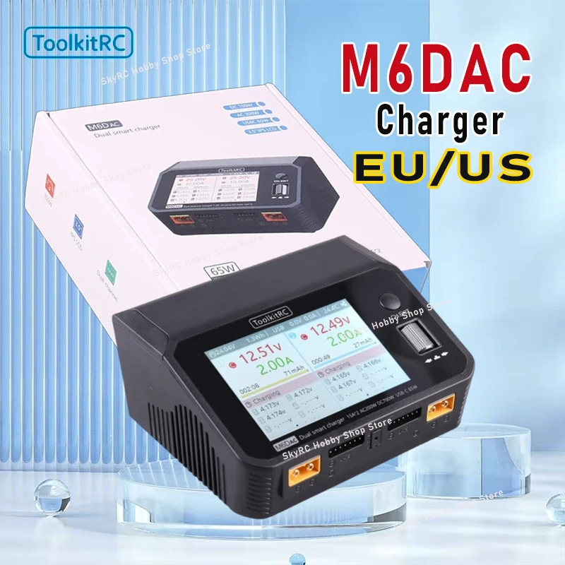 ToolkitRC M6DAC Dual Channel Charger - AC200W DC700W 15A 1-6S LiPo LiHV 65W PD USB-C RC FPV Accessory
