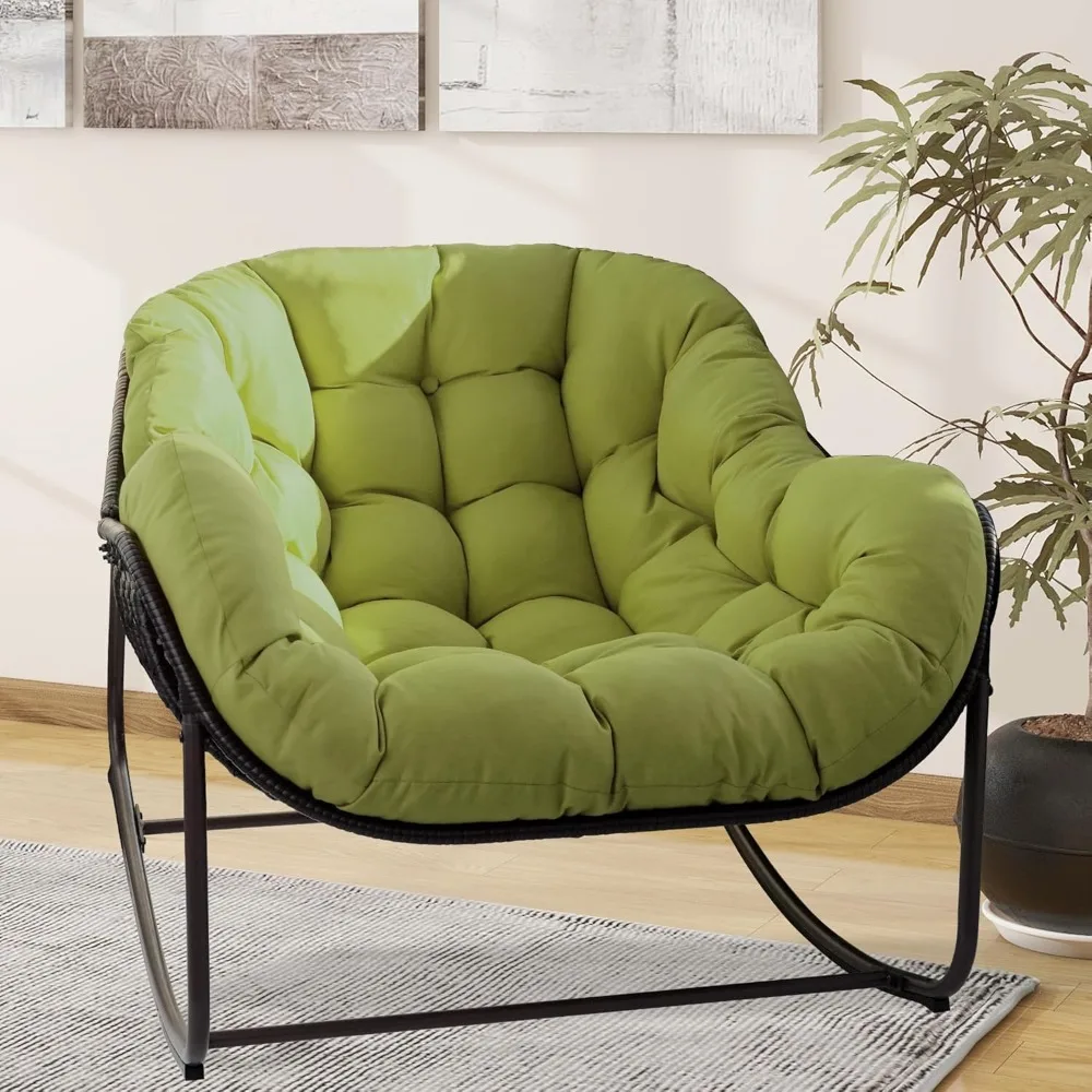 

Papasan Rocking Chair, Oversized Papasan Chair with Cushion and Frame for Indoor& Outdoor, Deep Seat Egg-Shaped Rocker Chair for