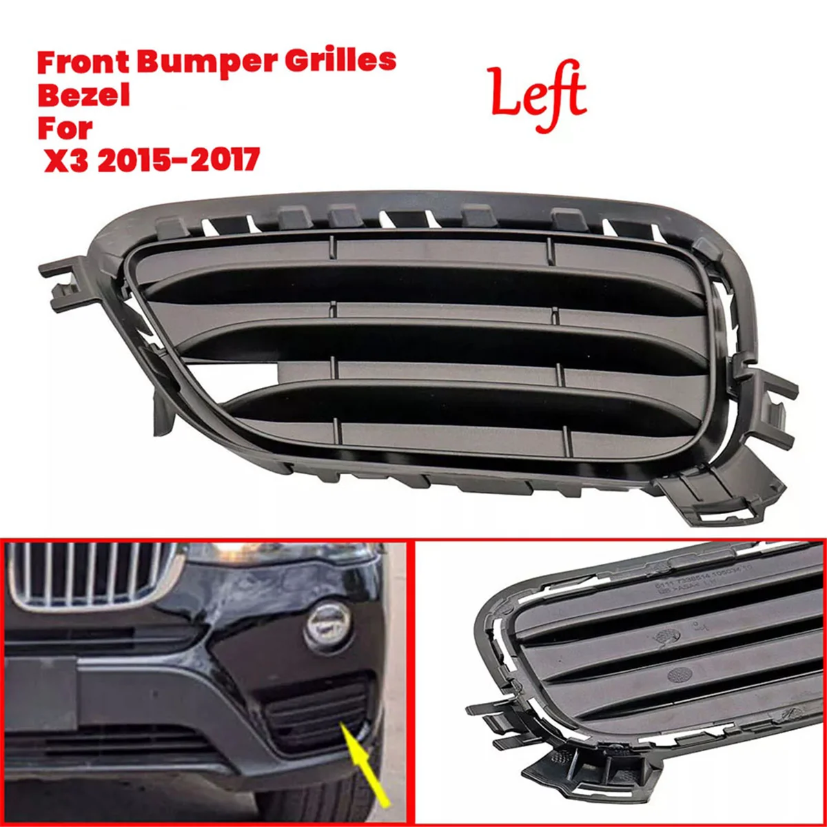 

1Pair Car Front Bumper Grilles Bezel for BMW X3 2015-2017 51117347945/51117347946 Lower Grille Trim Cover Frame