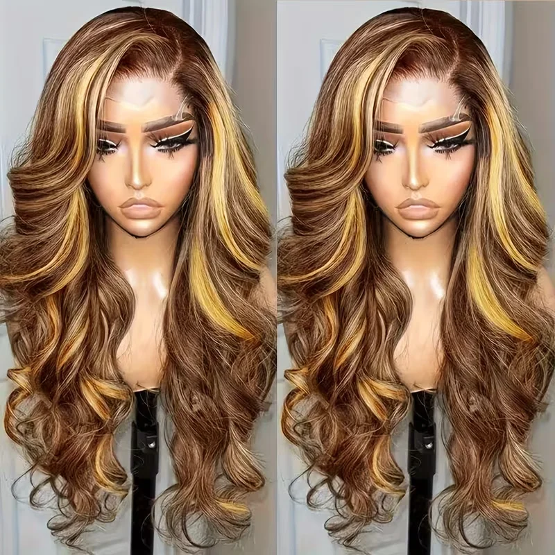 

Brazilian 30 40 inch Highlight Full density lace front wig human hair Body wave Colored wigs 13x6 hd lace frontal wig for women