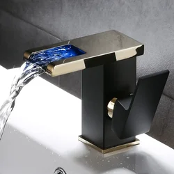 LED Waterfall Bathroom Basin Faucet Wash Sink Mixer Faucet White Black Chrome Sink Faucet Single Handle Toilet Mixer Tap