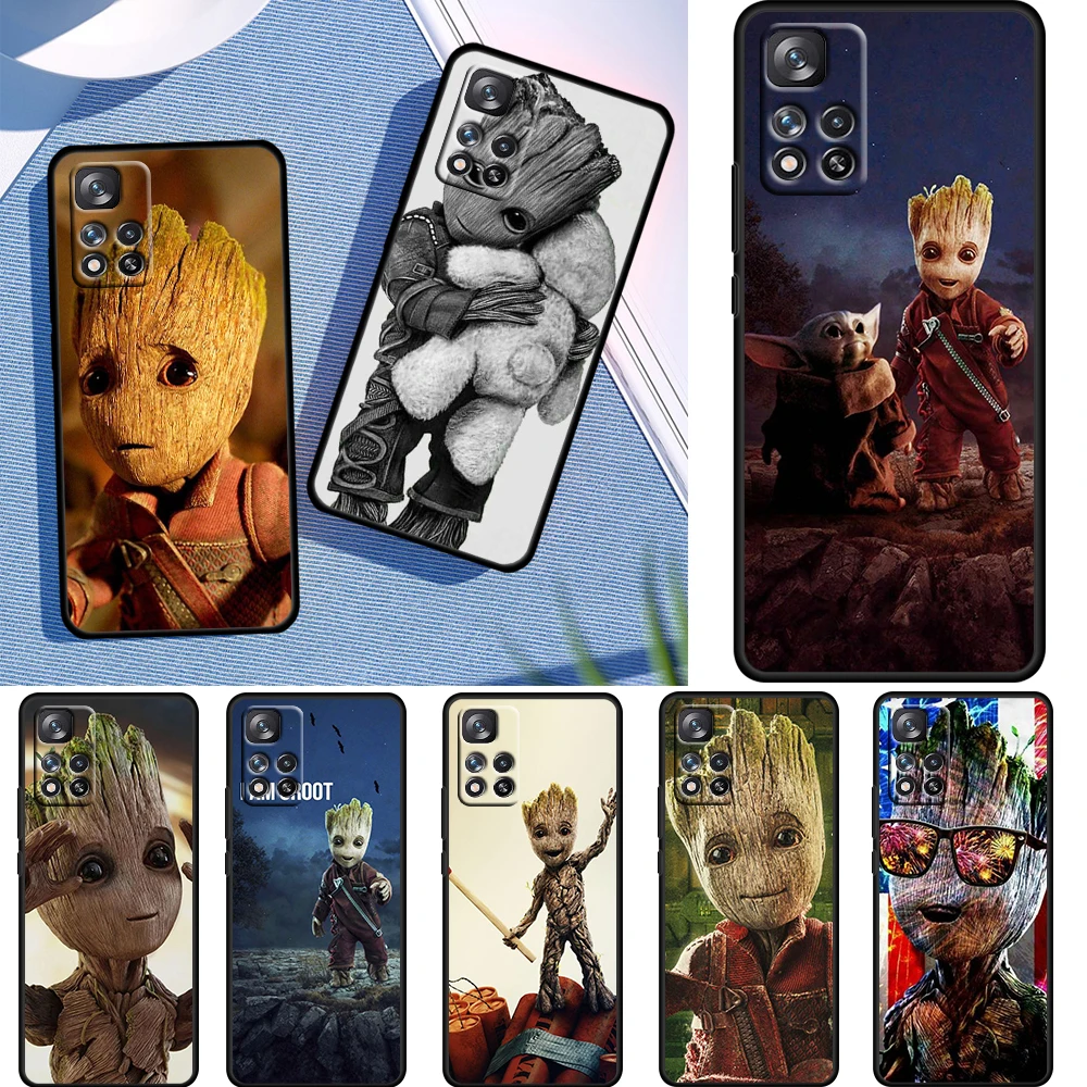 

Groot Marvel Avengers Case For Xiaomi Redmi Note 11 10 10S 9T 9 9Pro Max 8T 8Pro 7 6 5 Pro 4X Soft TPU Black Phone Cover Coque