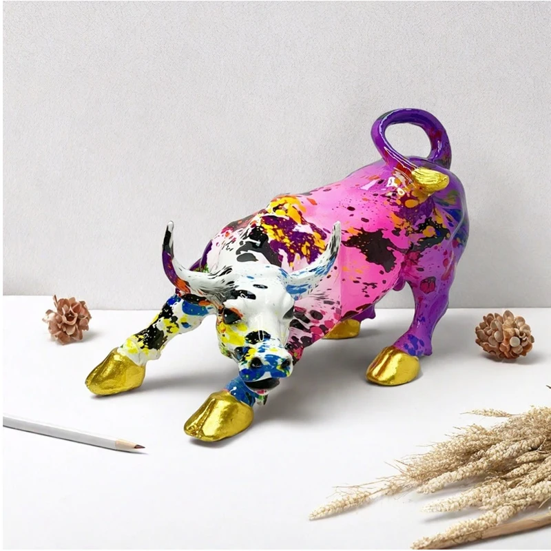 YuryFvna 2025 New Graffiti Bull Figurine Sculpture Desk Storage Statue Interior New RoomAbstract Art Ornament Holiday Decoration