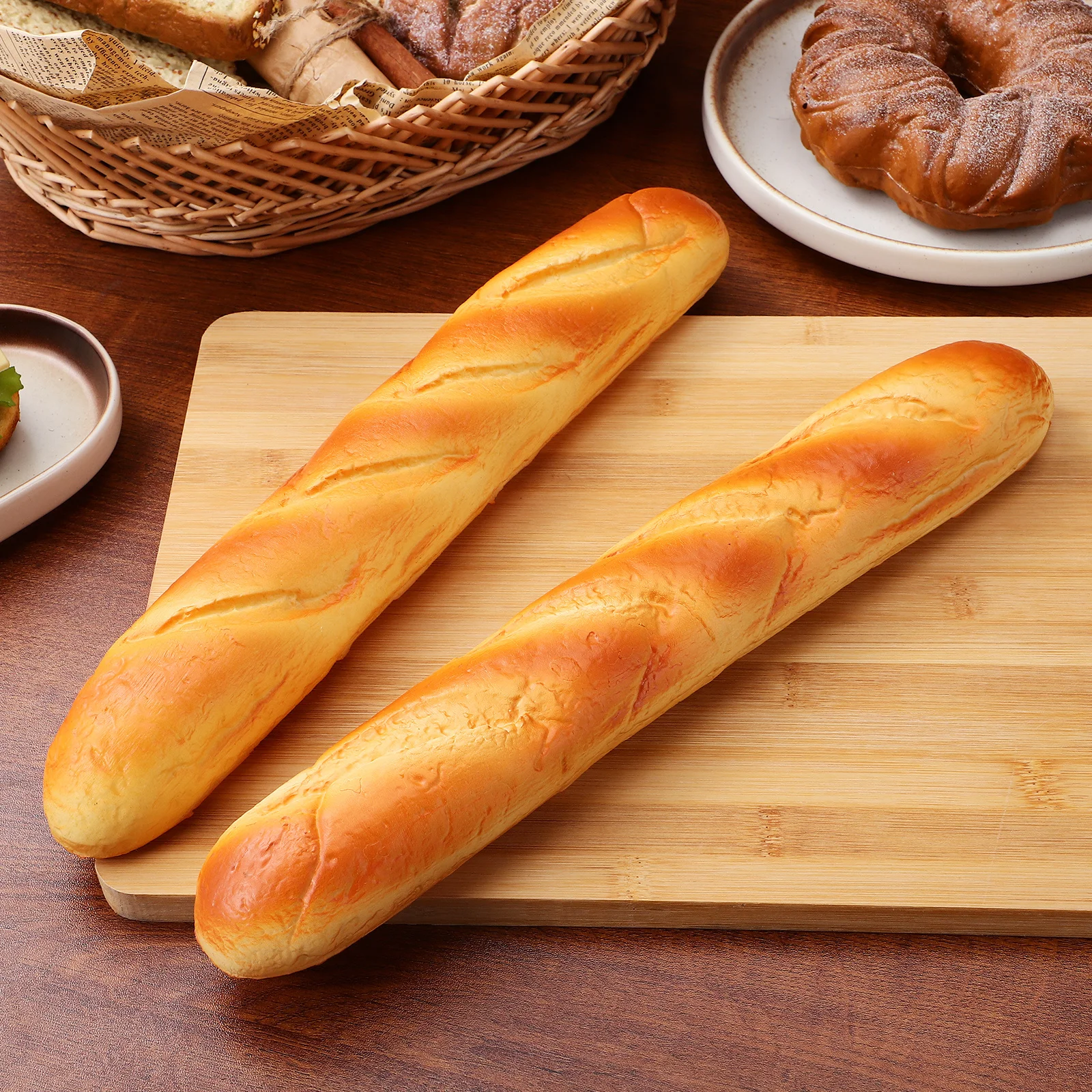 2pcs Realistic Faux Bread: Pu Artificial Loaf Set For Kitchen Bakery Decor Simulation Food Props For Home Cafe Restaurant