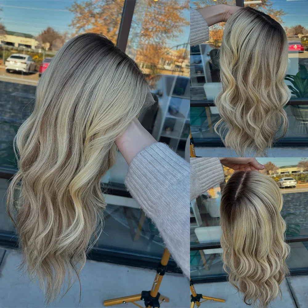 Destaques caramelo raiz mix loira cabelo humano laço frontal perucas 13x6 com natural ondulado renda transparente preplucked brasileiro hum