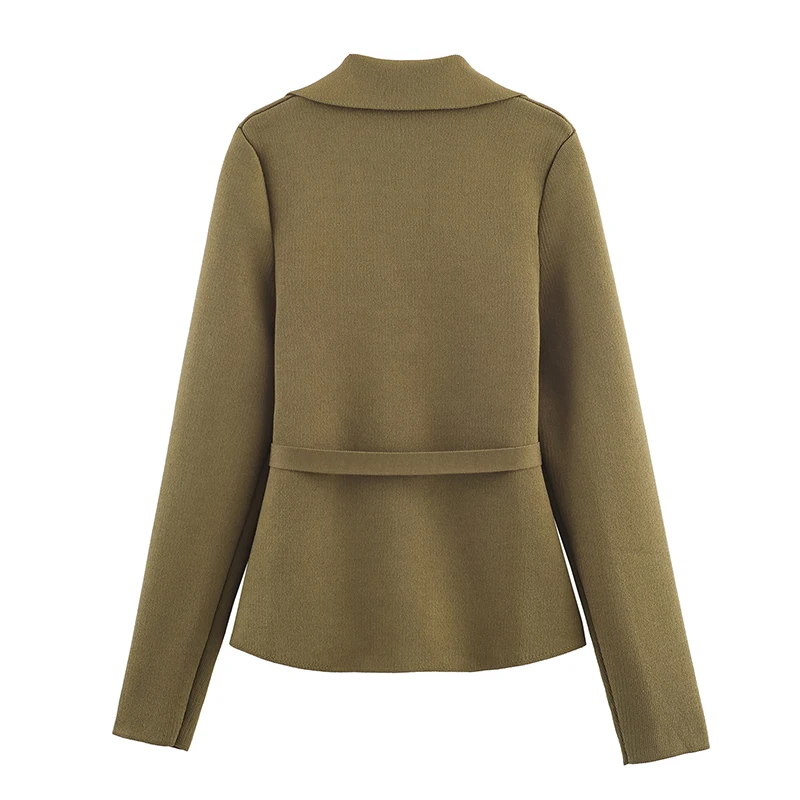 YENKYE Chic Elegant With Belt Knit Cardigan For Women Single Breasted Lapel Collar Slim Commute Outerwear Spring Autumn Outfits