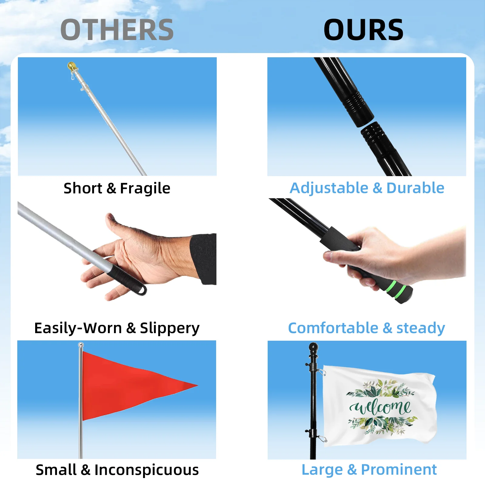 Handheld Flagpole 185.5cm Suitable for Outdoor 3x5 Flags , Handheld Black Flag Kit for Outdoor Porch Residential Decoration view 3