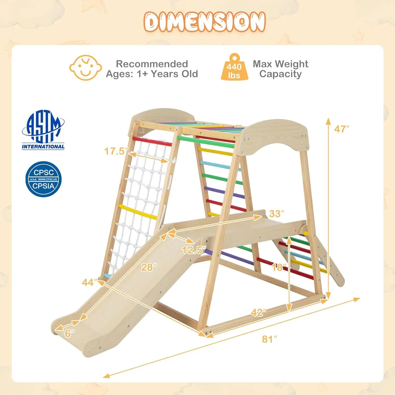 Gym dans la jungle d'intérieur, jouets d'escalade Montessori 6 en 1 pour tout-petits avec toboggan, filet d'escalade, barres de singe, grimpeur d'aire de jeux en bois