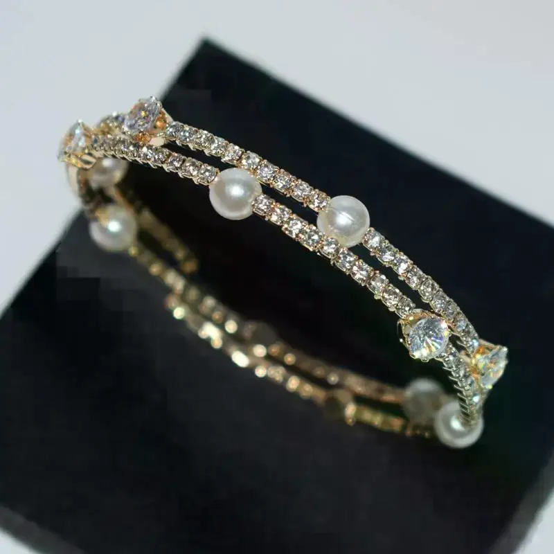 1Pcs Dainty Gold Plated Pearl Bracelet With Shiny Cubic Zirconia Perfect