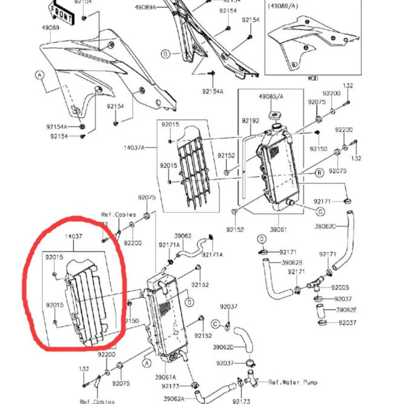 

Для OEM KX250F 10-16 правая сторона бака для воды, дефлектор ветра 14037-0745-6C