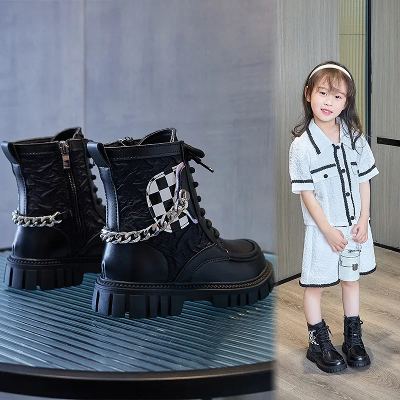 Children Short Boots for Girls 2024 Autumn New Fashion UK Style Soft Comfortable Simple Casual Versatile Trendy Leather Shoes