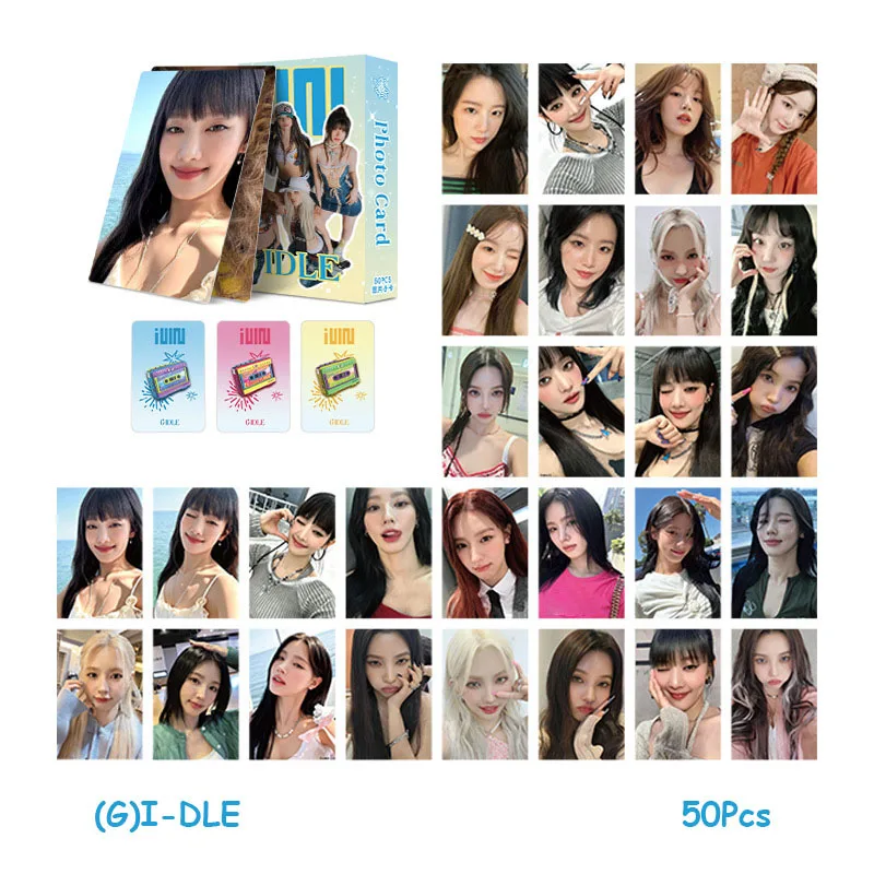 50Pcs/Set KPOP (G)I-DLE Laser LOMO Cards MINNIE SHUHUA MIYEON YUQI SOYEON Fashion Two Sides Photocards Postcards Fans Collection