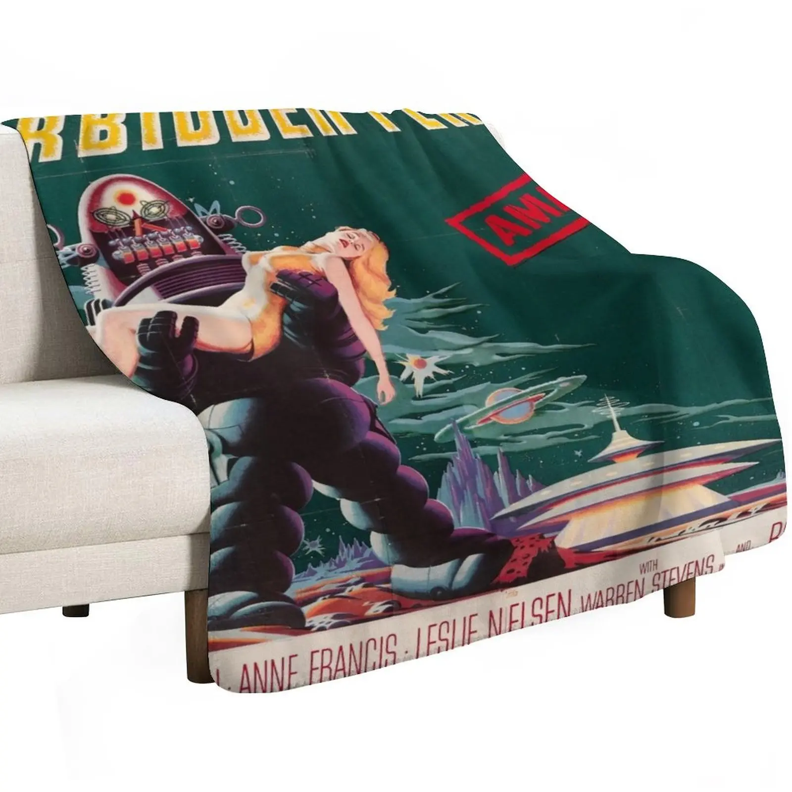 Forbidden Planet - 1956 Vintage Movie Poster Throw Blanket Sleeping Bag Decorative Throw Furrys Softest Furry Designers Blankets