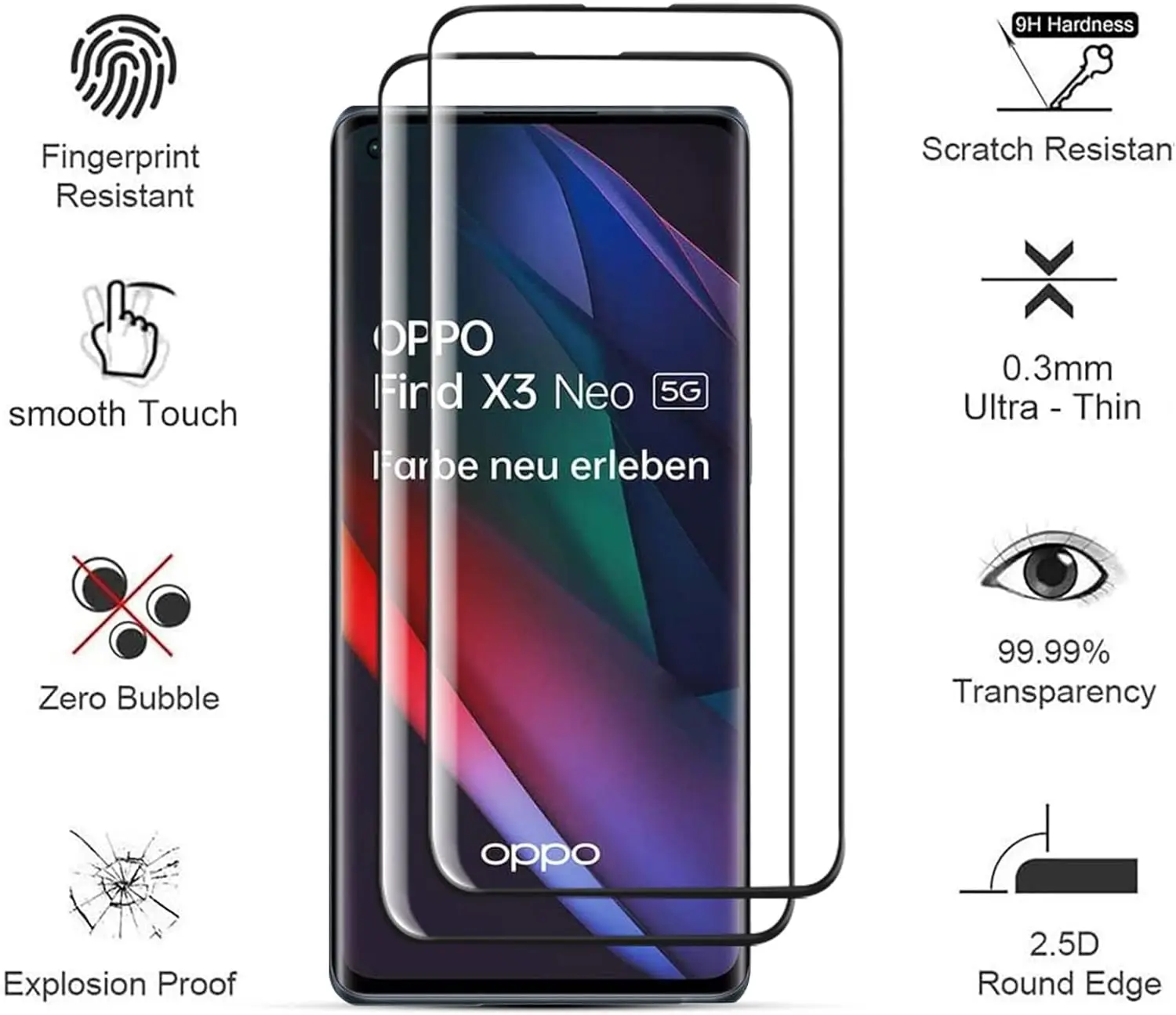 Für oppo find x3 neo, Displays chutz folie hd gebogen vier Seiten Kleber 2/4pcs gehärtete Glas folie 9h