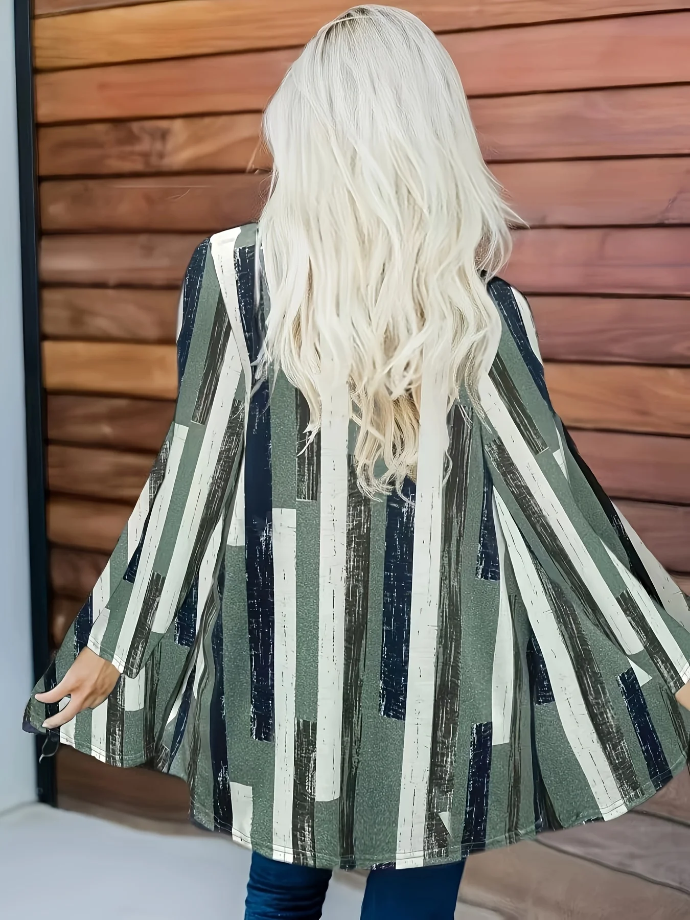 

Женское осенне-зимнее пальто, простой клетчатый узор с 3D-принтом, свободная накидка с открыванием спереди, повседневная женская одежда из полиэстера