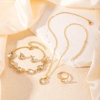 5pcs/Set Women Crystal Love Jewelry Fashionable Elegant High End Peach Heart Necklace Earrings Rings Bracelets Necklace