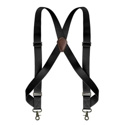 Trucker Suspenders for Men Work Heavy Duty 3.5cm Wide X-Back with Side Clips Hooks Adjustable Elastic Trouser Braces Strap Belts