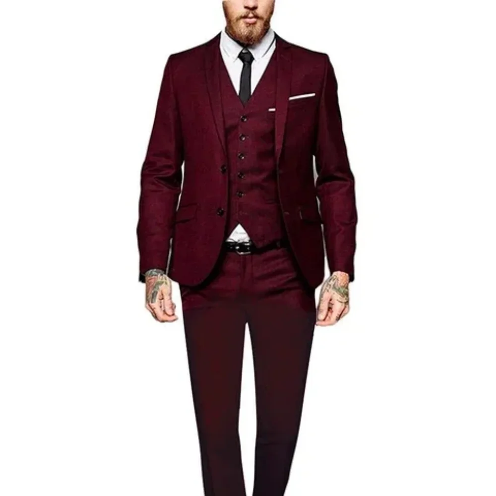 

3PCS Men's Formal Tuxedo Set: Vest + Pants + Jacket Classic Solid Suit for Business/Party/Interview
