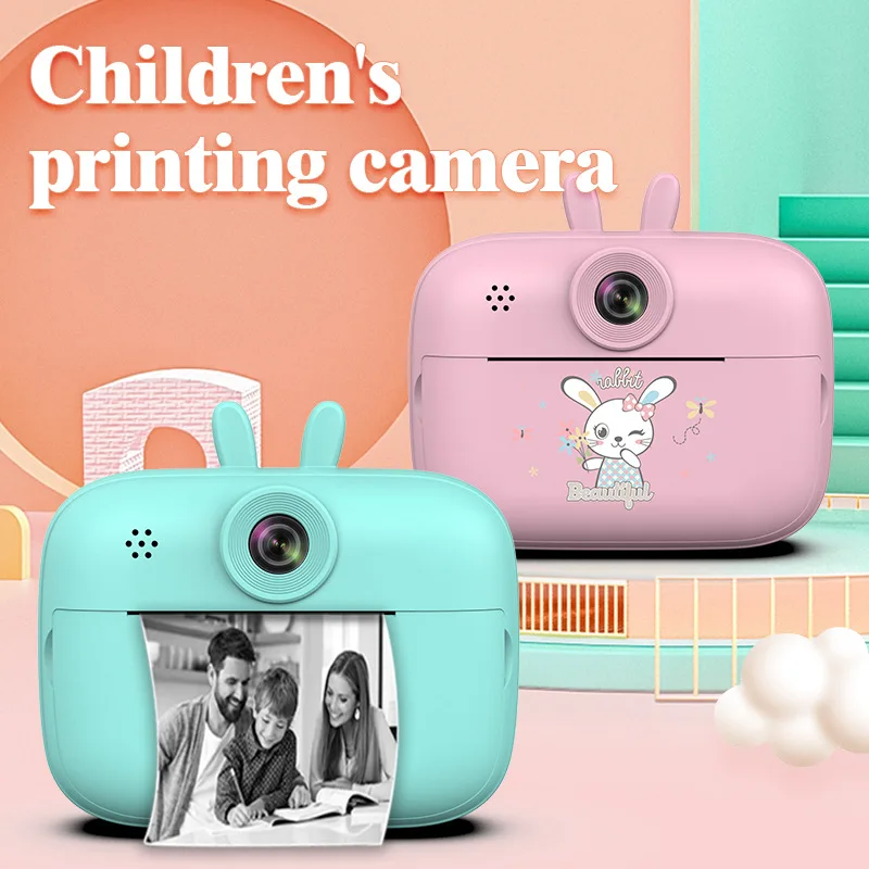 Thermal Photo Video Print Camera Front Back Dual Thermal inkless HD Photo Video Cartoon Mini Kids Camera Boy Girl Birthday Gift