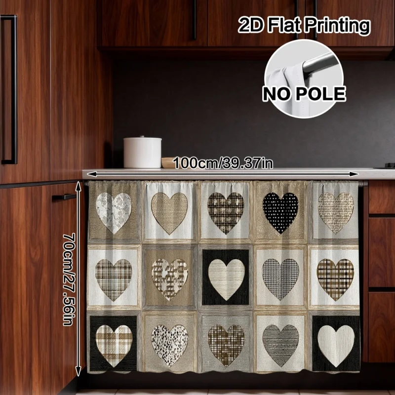 VIKAMA Countertop Curtain Heart Shape Retro Design Valentine Gift Polyester Kitchen Sink Cover No Drill Home Decor