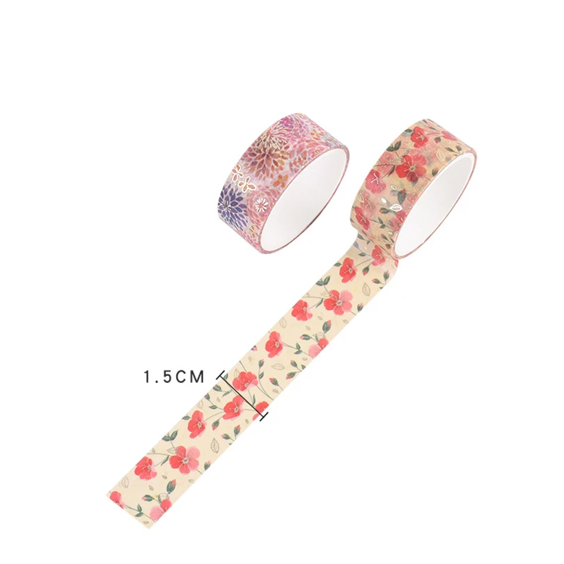 12Pcs Flowers Washi Tapes Gold Foil Decorative Adhesive Tape Journal Supplies Masking Tape Diary Scrapbooking Washi Tape Set