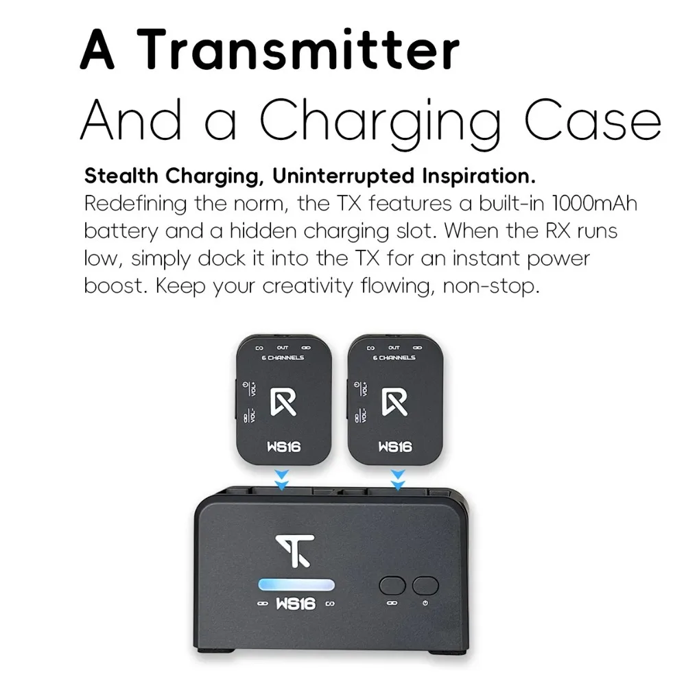 LIVTRA WS16 5.8GHz Wireless IEM System 1T2R Transmitter Receiver Rechargeable Ear Monitor for Music Performance Recording view 2