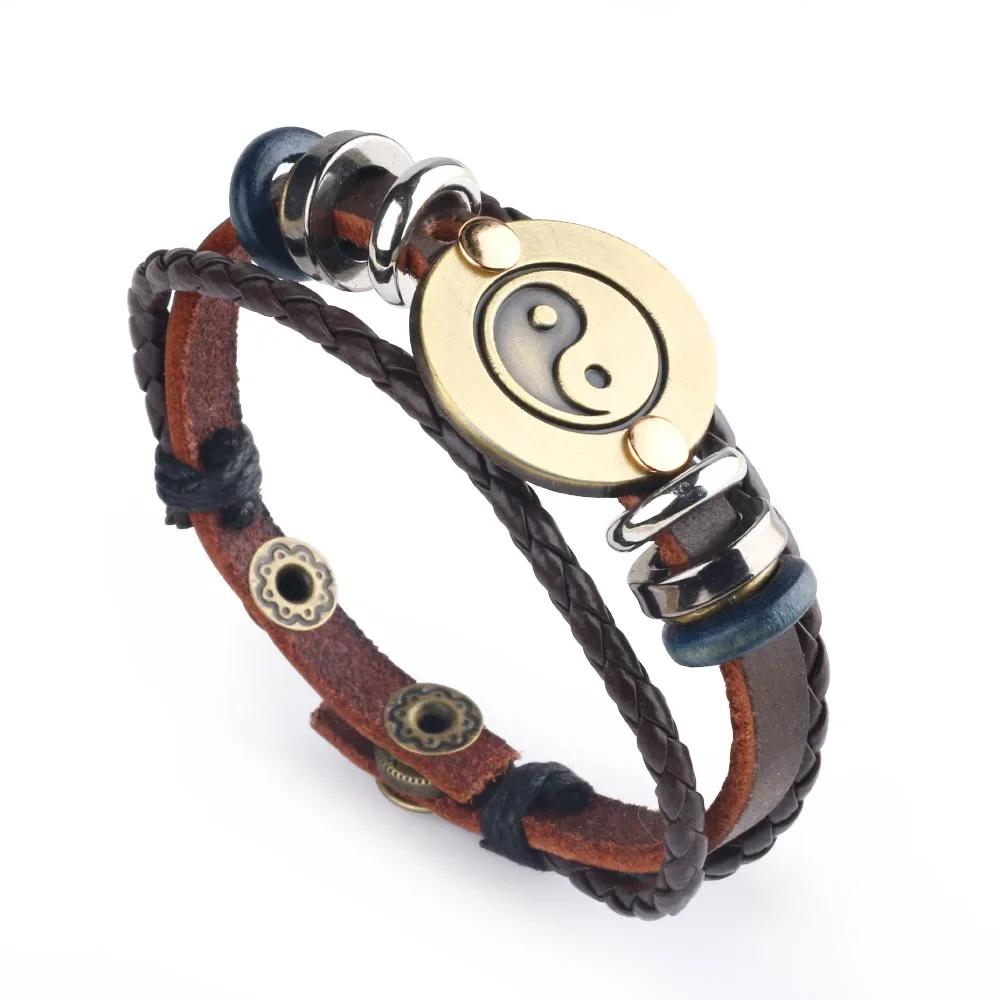 

Trend Charm Jewelry Handwork Weave Tai Chi Leather Bracelet Vintage Multi-layer Beads Accessories Bracelets For Women