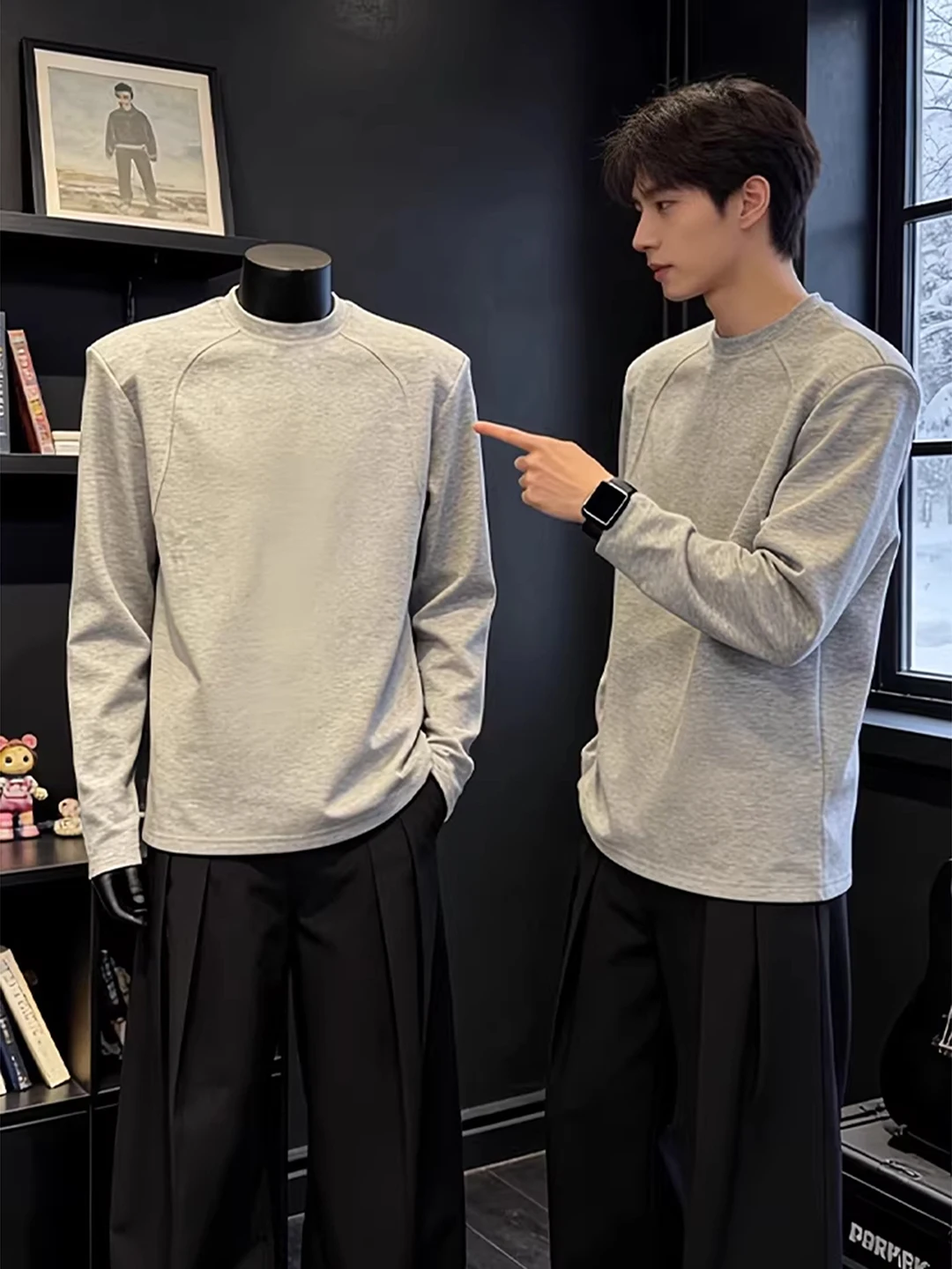 

Мужская толстовка в американском стиле с флисовой подкладкой и утепленными плечами, с длинным рукавом, круглым вырезом, теплая повседневная кофта для зимы