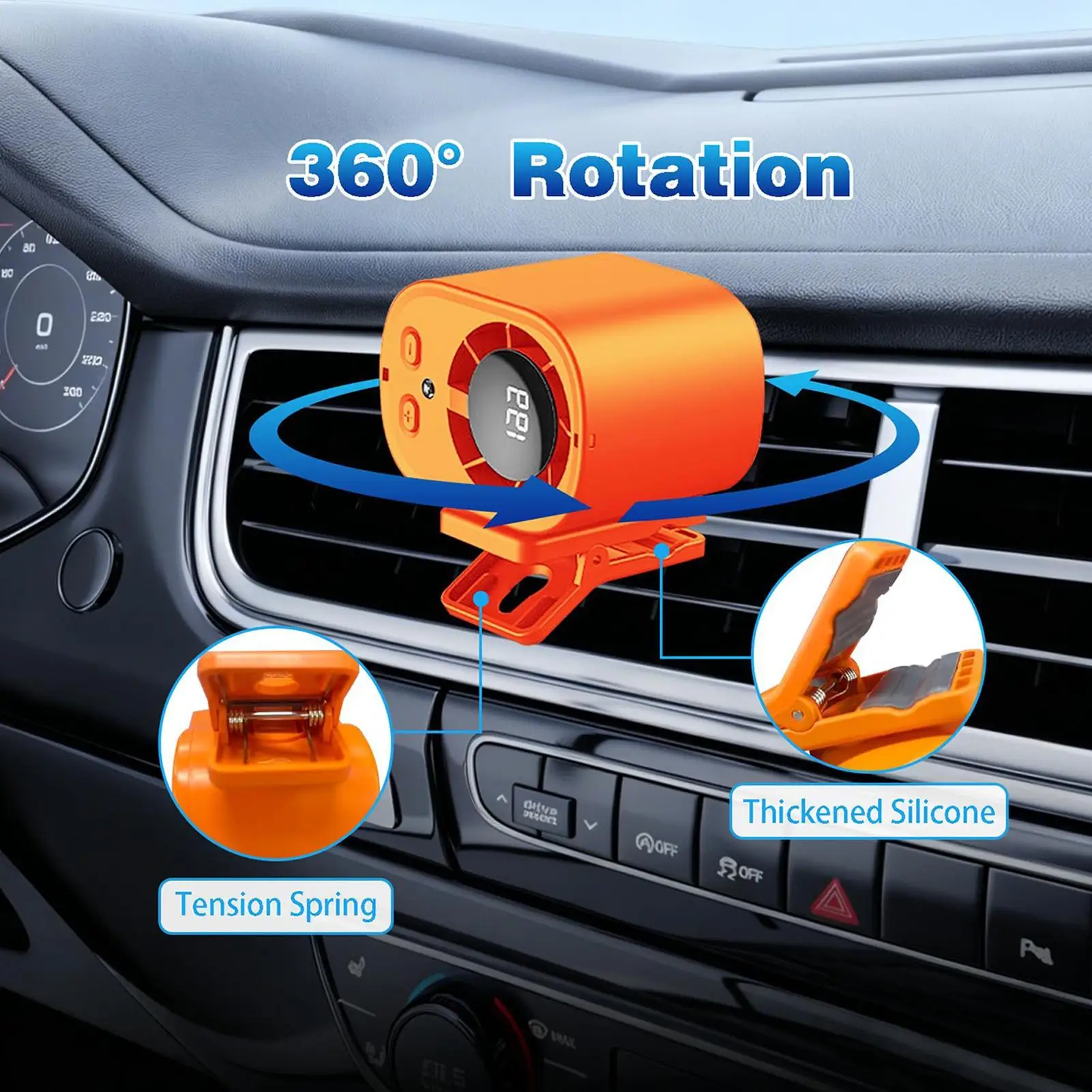 Portable Car Clip Fan 360 Degree Rotatable 100 Speed Wind USB Rechargeable Electric Fan Low Noise Mini Fan Clamp Anywhere