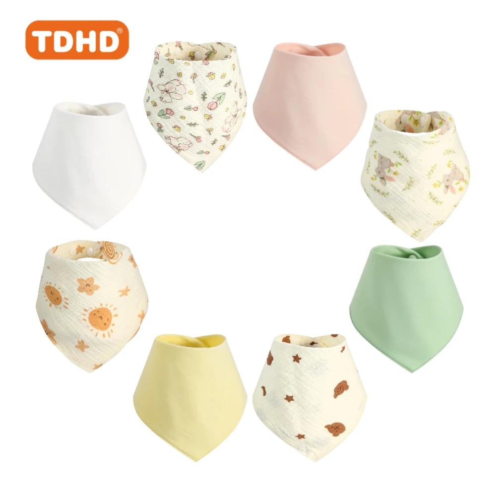 

TDHD 8 PCS Baby Feeding Drool Bibs Saliva Towel Triangle Solid Color Scarf Bandana Soft Cotton Bib Adjustable Snap Button