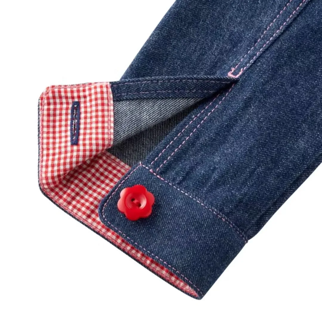 الخريف الفتيات الفاخرة CS الدنيم سترة وتنورة رائعتين الأرنب وعباد الشمس يطبع لينة الدنيم النسيج موضة الاطفال الزي 90-130 #4