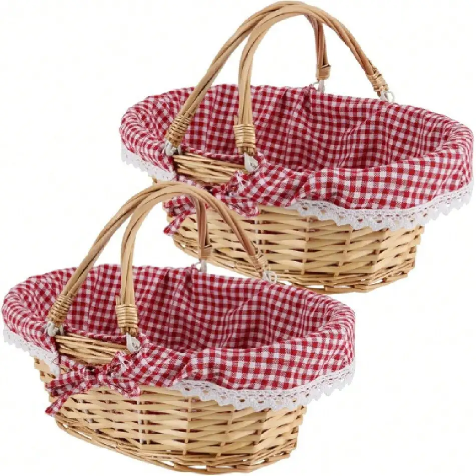 Cesta de Regalos Tejida a Mano Pequeña, Vacía, para Pascua, Picnics, Regalos, Decoración del Hogar, Almacenamiento de Dulces y Frutas, 13 x 9 x 4.7 Pulgadas