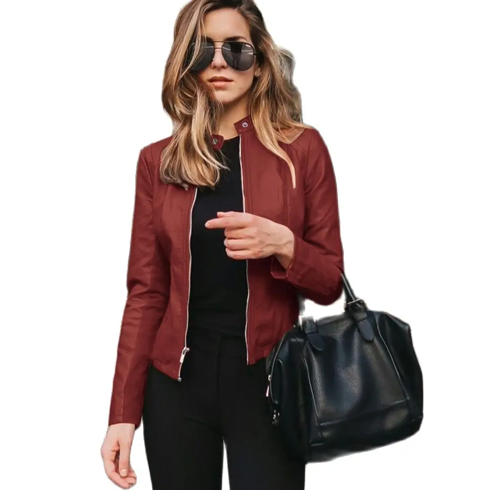 

OEM Custom Fashion Jacket Leather Fleece Pu Suit Red Formal Blazers and Coats for Women