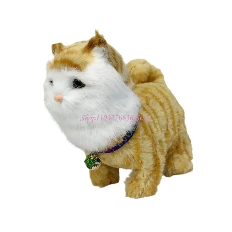R6FD Cartoon Electronic Cats Plush Doll Toy With Walking And Tail Wagging Cuddle Toy