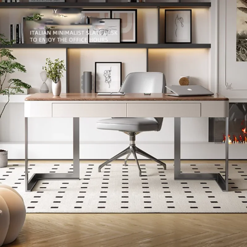 

Desk Office Organiser Work Charging Drawer Chair Writing Executive Table Reception White Wooden Escritorio Office Furniture