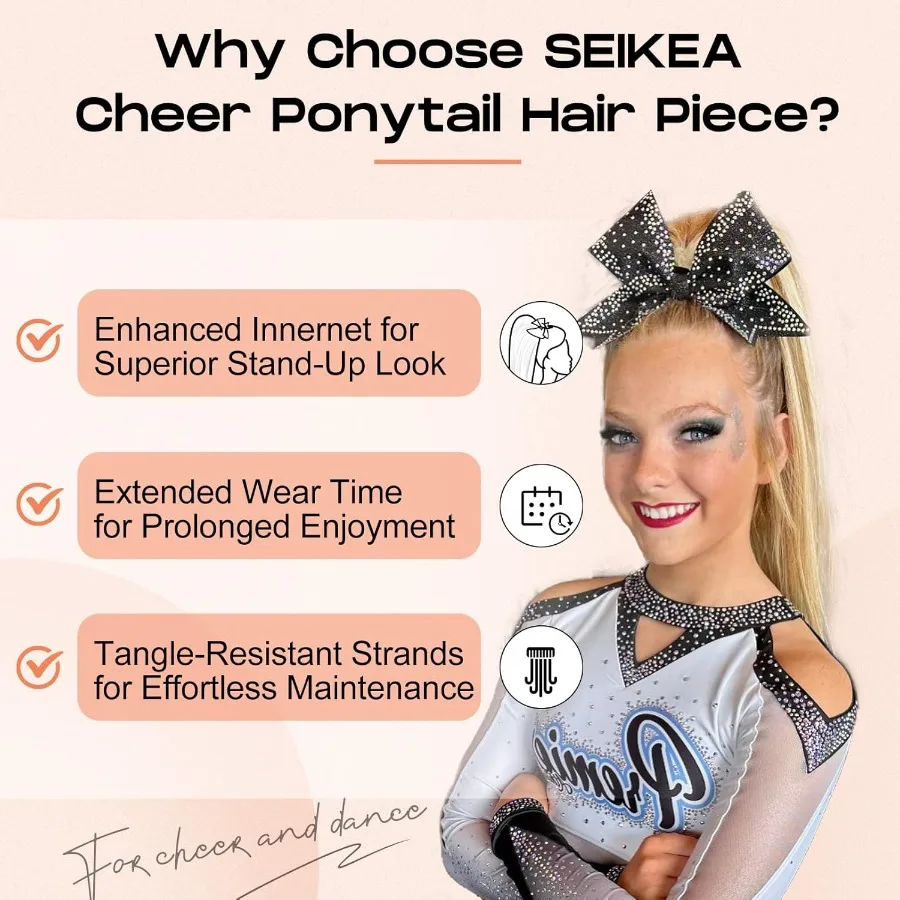 Cheer queue de cheval morceau de cheveux 14 postiche de pom-pom girl droite Extension de queue de cheval pour les compétitions de joie Costume de danse habiller donc