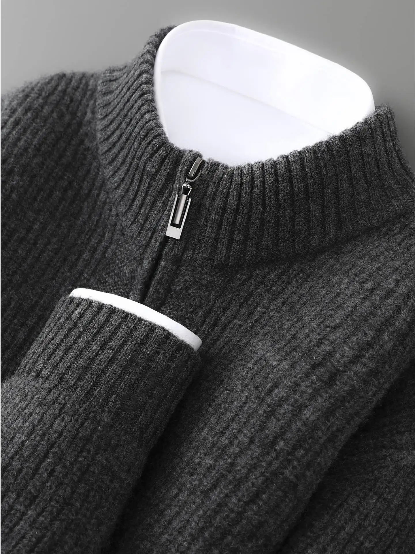 

Высококачественный кардиган на молнии из 00% чистой шерсти, мужской свободный топ, свитер, теплая повседневная зимняя верхняя одежда