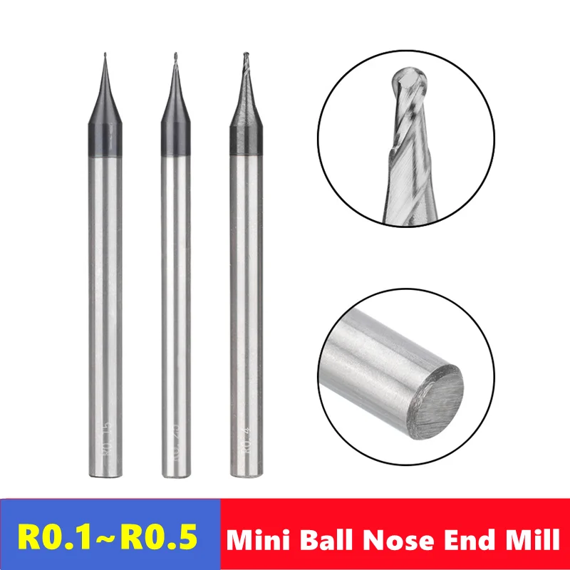 

4mm shank 2 Fluent micro ball end mill R0.1-R0.5, TiCN coated HRC55 hard alloy milling cutter CNC machine tool end mill tool