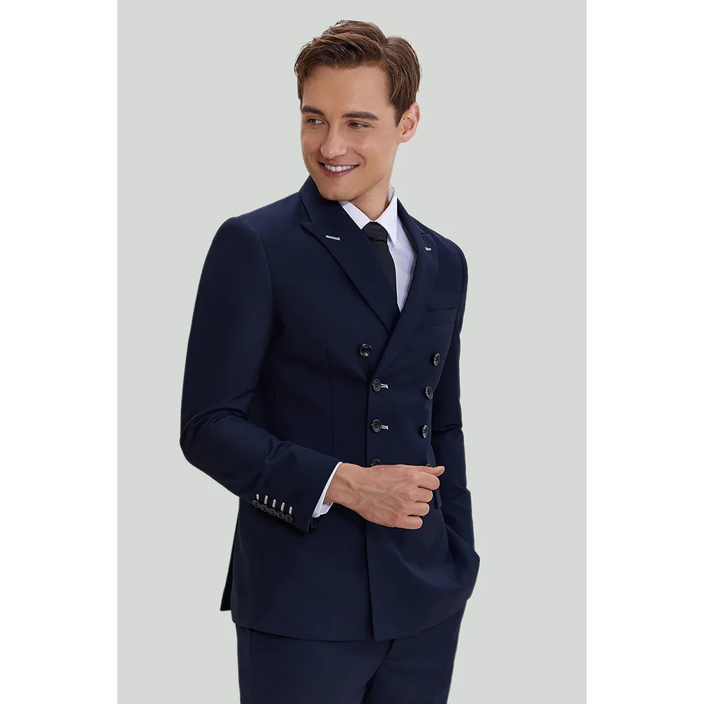 

England Style Suits for Men Navy Blue Fashion Peak Lapel Double Breasted 2 Piece Smart Formal Wedding Tuxedo Costume Homme 2023