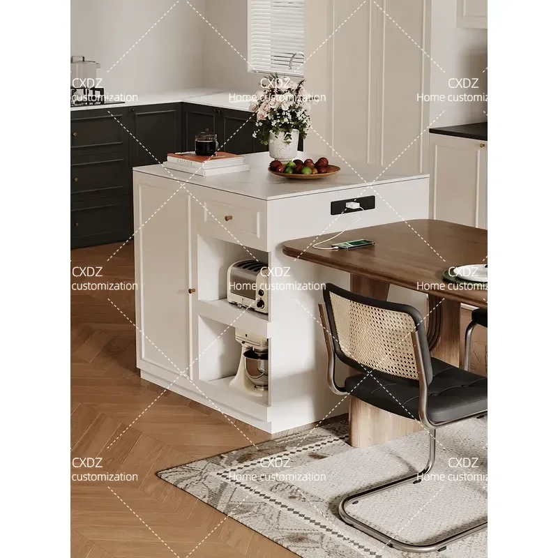 French cream wind rock slab island cabinet separate storage cabinet small apartment household restaurant tea cabinet kitchen