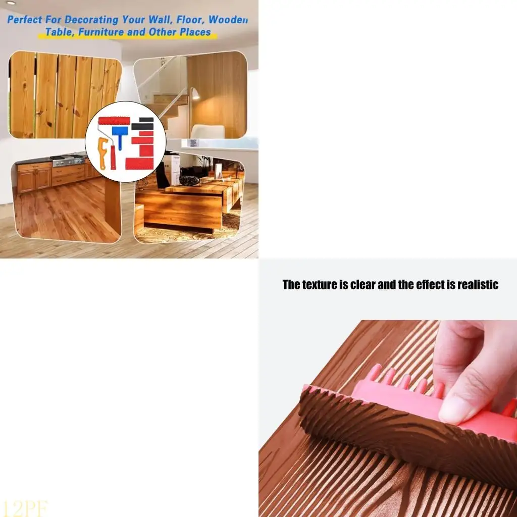 

12PF Artistic Wooden Texture Rubber Roller Efficient Paint Application Home Decor Tool