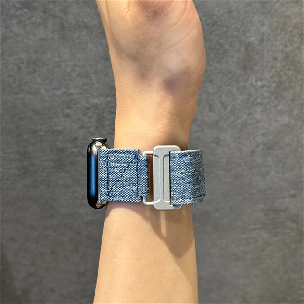 INS Designer Tie Dye Denim Jeans Band For Apple Watch 44mm 40 45 41 49 42 38 Loop Canvas Strap For Ultra Series 9 8 SE 7 6 5 4 3