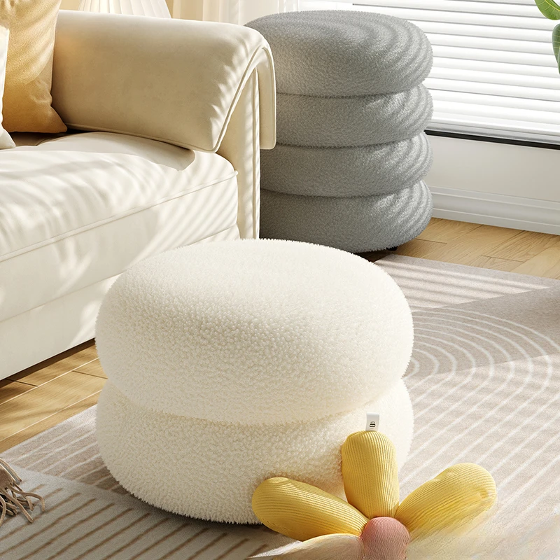 

Modern Living Room Round Soft Cushion Multifunctional Ottoman Creative Simple Household Footrest for Balcony