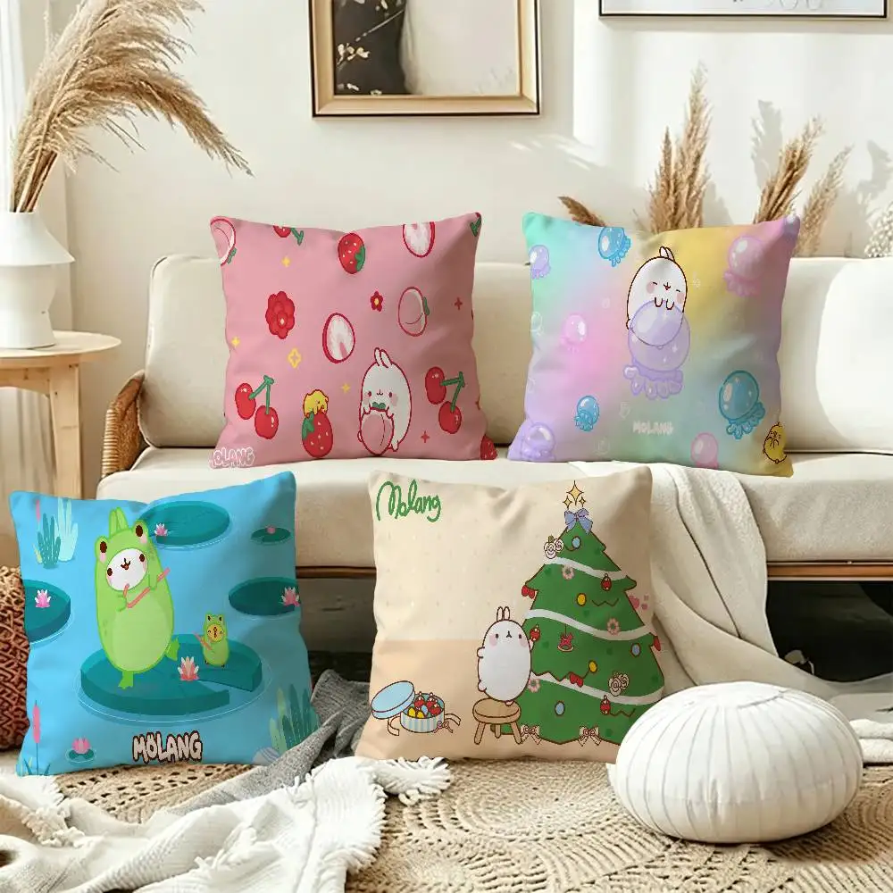 Cute White M-Molangs Rabbit Personalized Pillow Cover Kids Bedroom Wild Party Decor Pillowcase kid Birthday shower Gift