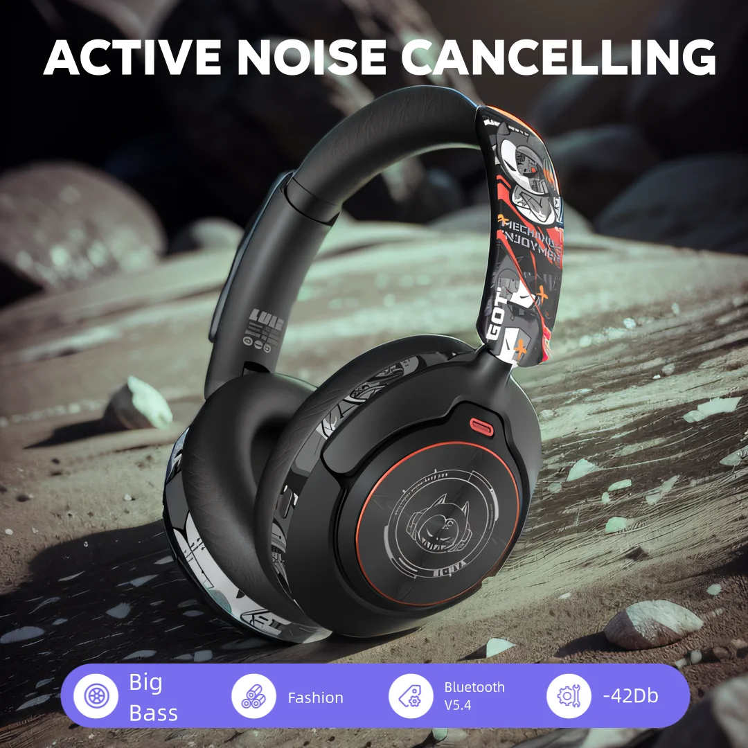 

2024 Fashion ANC Hybrid Active Noise Cancelling Wireless Bluetooth 5.4 Headphones With Mic Over Ear Headset With Hifi Deep Bass